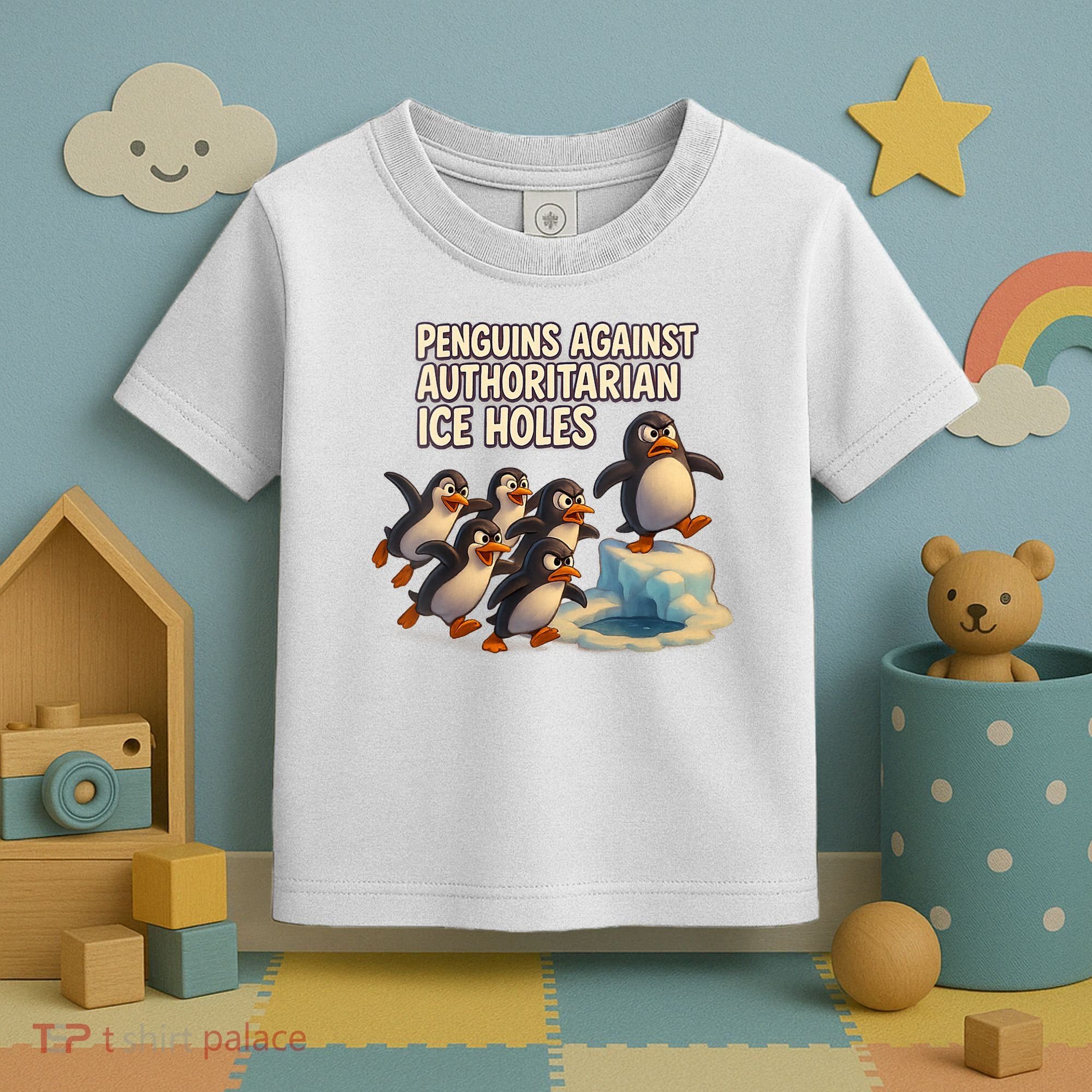 Penguins Against Authoritarian Ice Holes Sarcastic V-Neck  Toddler T-Shirt