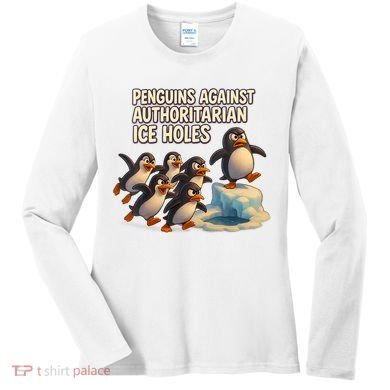 Penguins Against Authoritarian Ice Holes Sarcastic V-Neck  Women's Long Sleeve Shirt