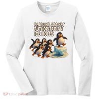 Penguins Against Authoritarian Ice Holes Sarcastic V-Neck  Women's Long Sleeve Shirt thumb 0