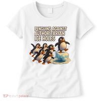 Penguins Against Authoritarian Ice Holes Sarcastic V-Neck  Women's T-Shirt thumb 0