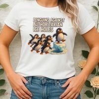 Penguins Against Authoritarian Ice Holes Sarcastic V-Neck  Women's T-Shirt thumb 2