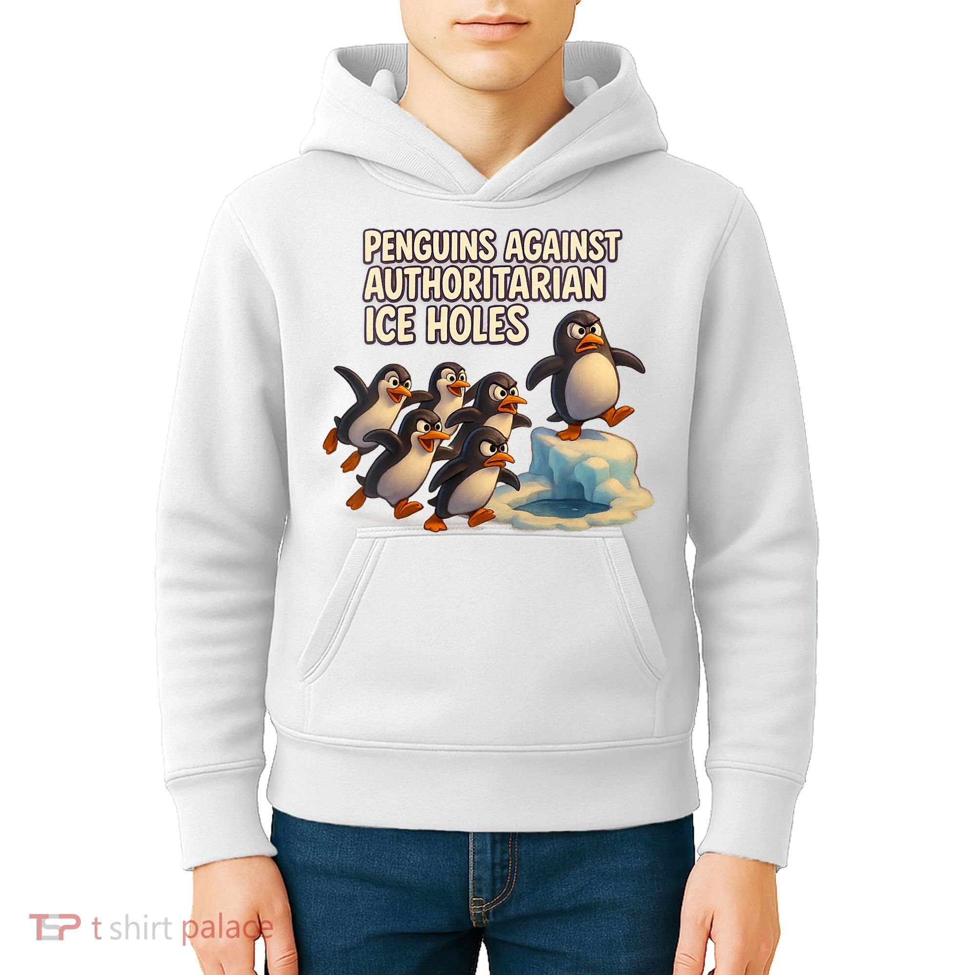 Penguins Against Authoritarian Ice Holes Sarcastic V-Neck  Kids Hoodie