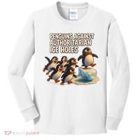 Penguins Against Authoritarian Ice Holes Sarcastic V-Neck  Kids Long Sleeve Shirt thumb 0