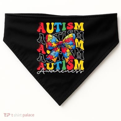 Puzzle Autism Awareness Coquette Bow Autism Awareness Day USA-Made Doggie Bandana