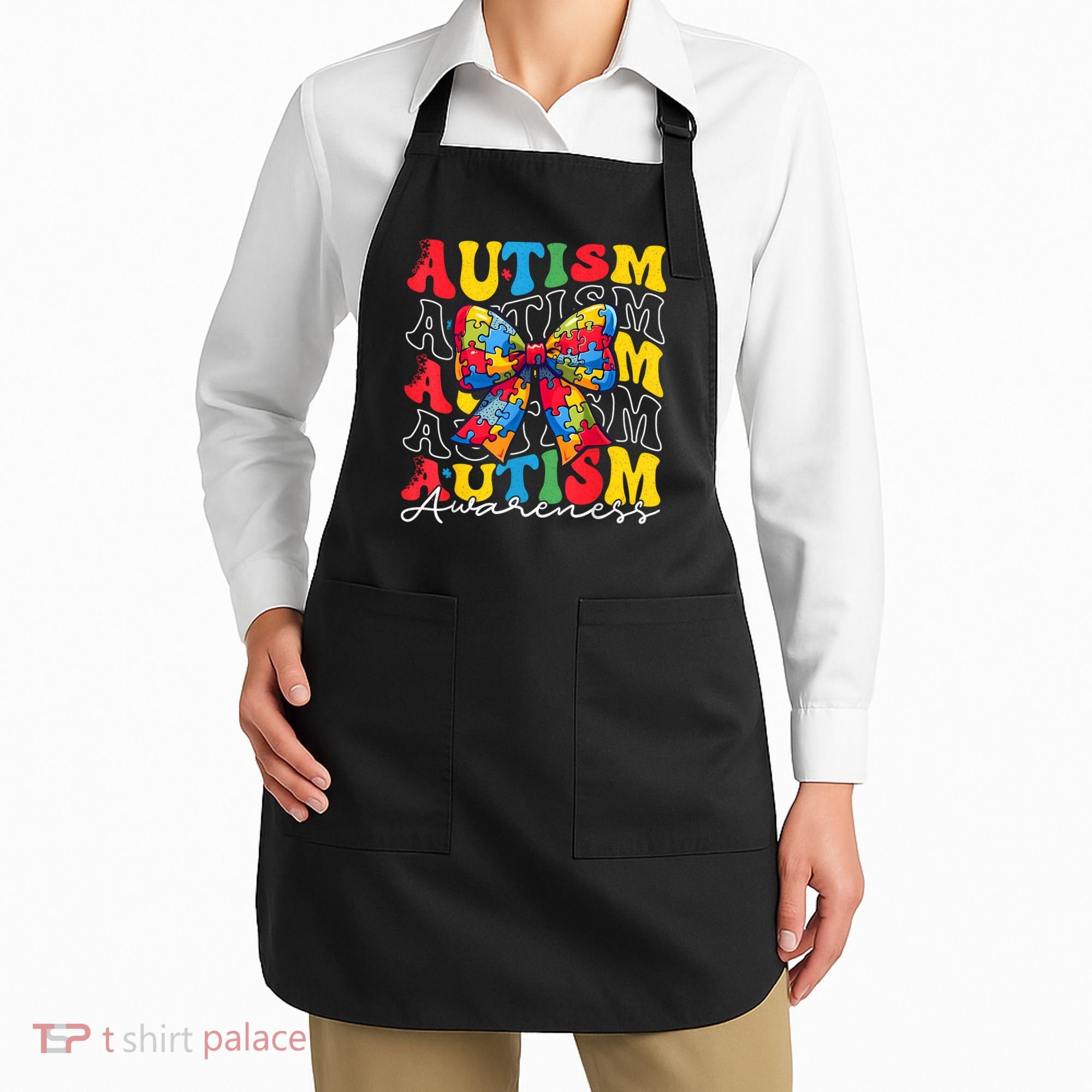 Puzzle Autism Awareness Coquette Bow Autism Awareness Day Apron