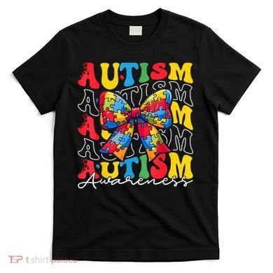 Puzzle Autism Awareness Coquette Bow Autism Awareness Day T-Shirt