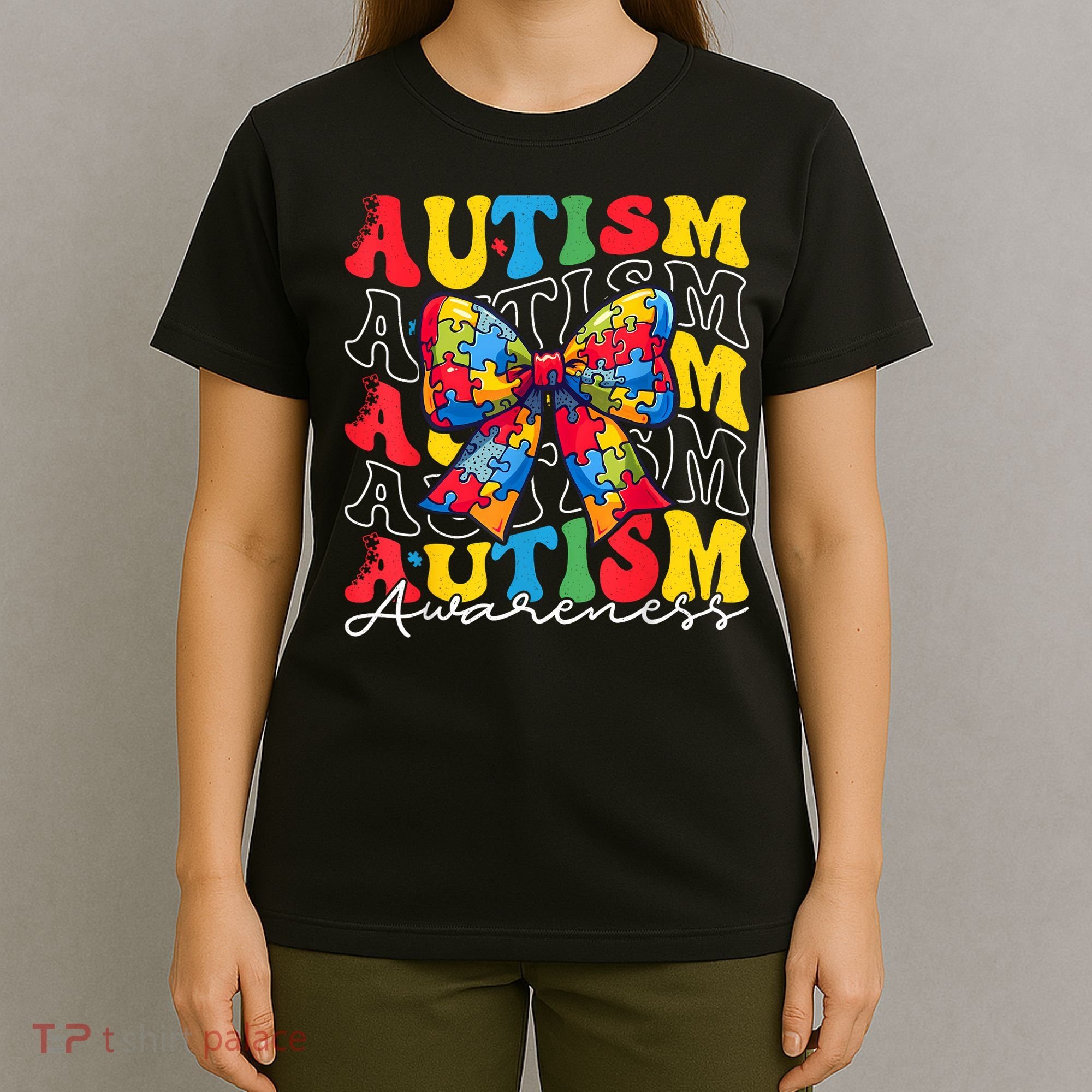 Puzzle Autism Awareness Coquette Bow Autism Awareness Day T-Shirt