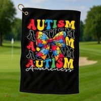 Puzzle Autism Awareness Coquette Bow Autism Awareness Day Golf Towel thumb 1