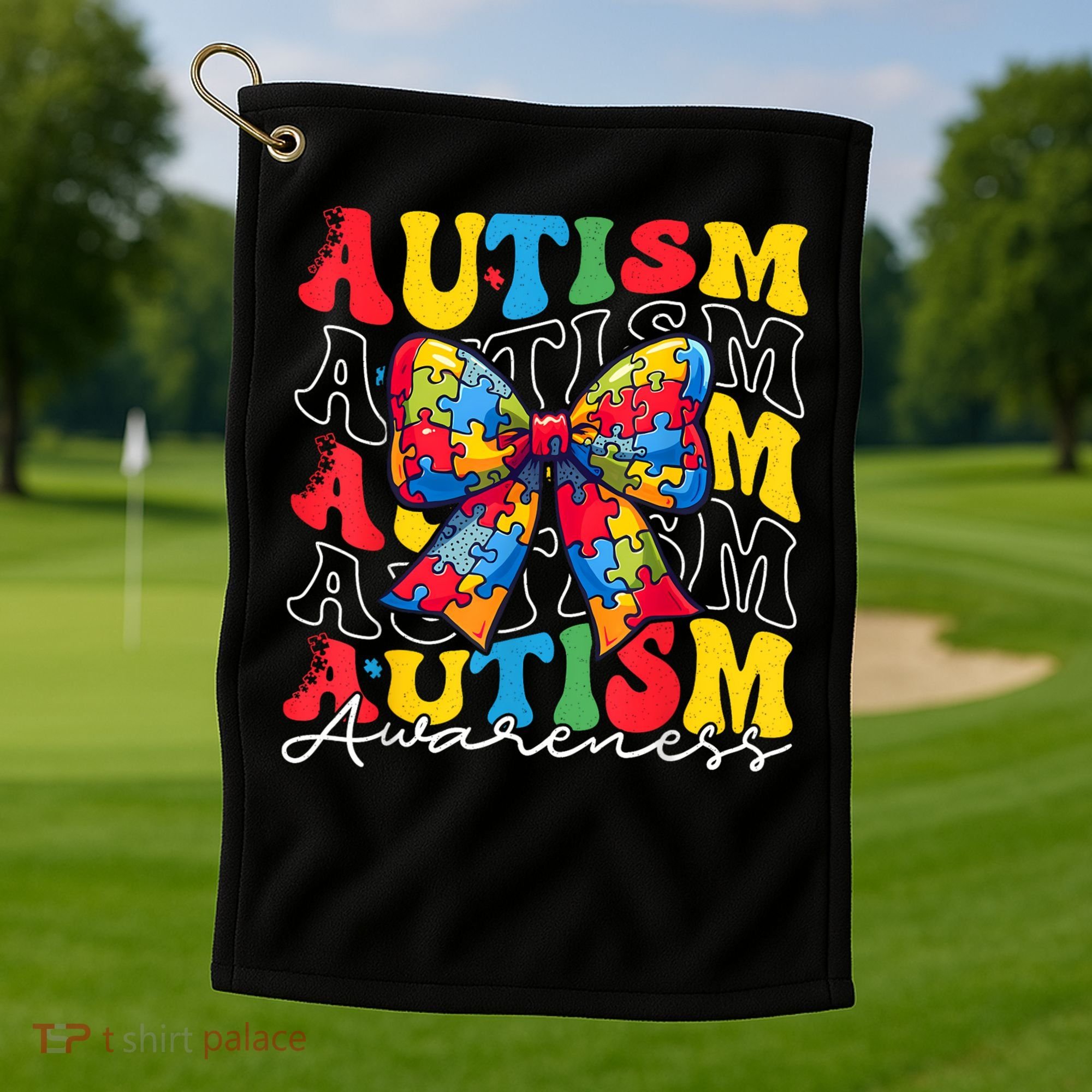 Puzzle Autism Awareness Coquette Bow Autism Awareness Day Golf Towel