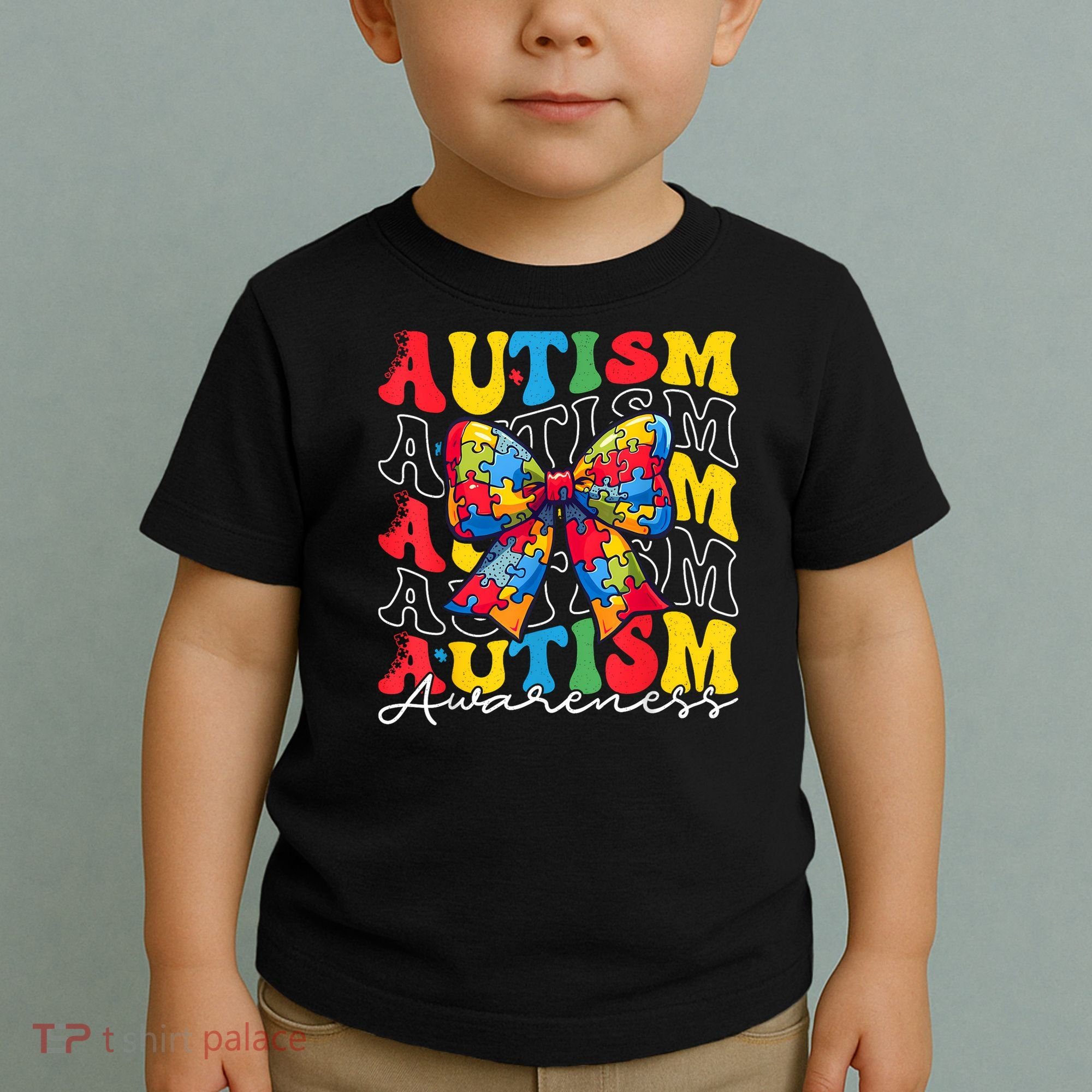 Puzzle Autism Awareness Coquette Bow Autism Awareness Day Toddler T-Shirt