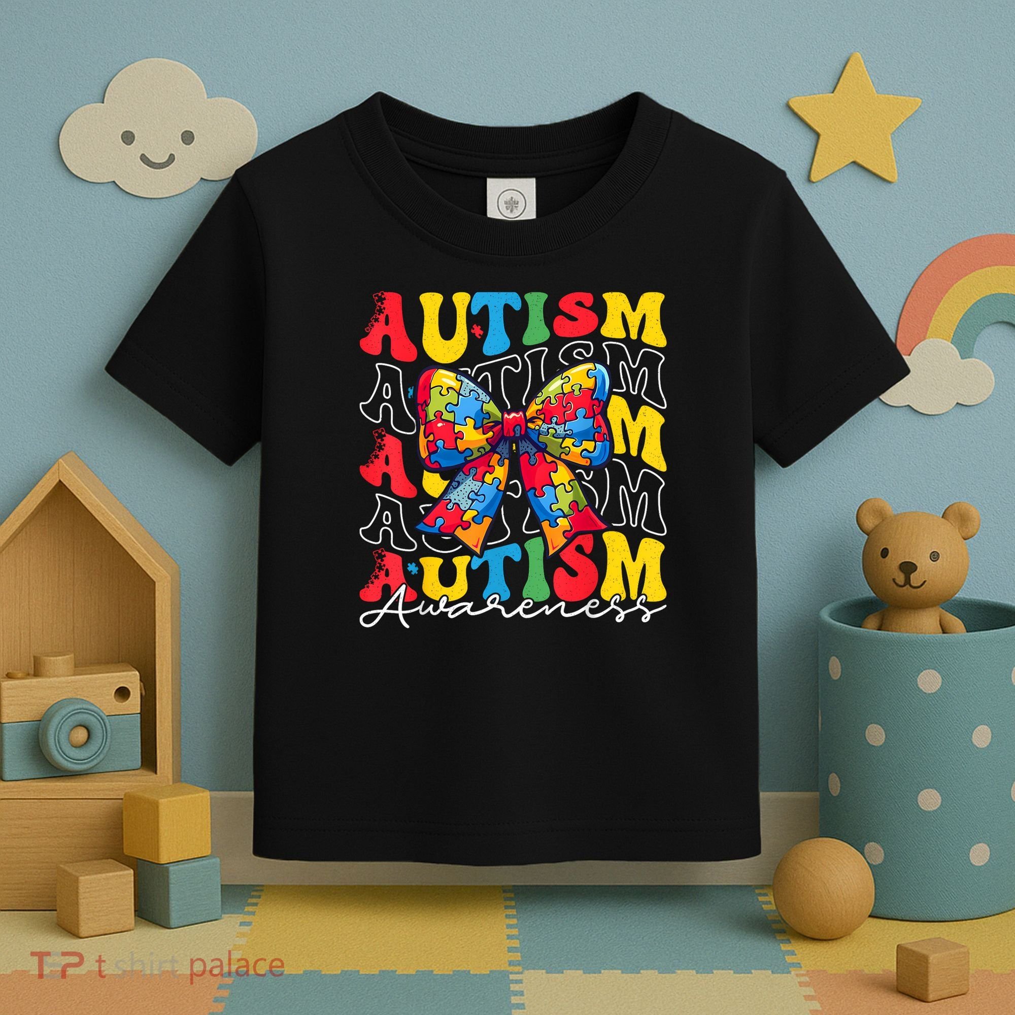 Puzzle Autism Awareness Coquette Bow Autism Awareness Day Toddler T-Shirt