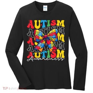 Puzzle Autism Awareness Coquette Bow Autism Awareness Day Women's Long Sleeve Shirt
