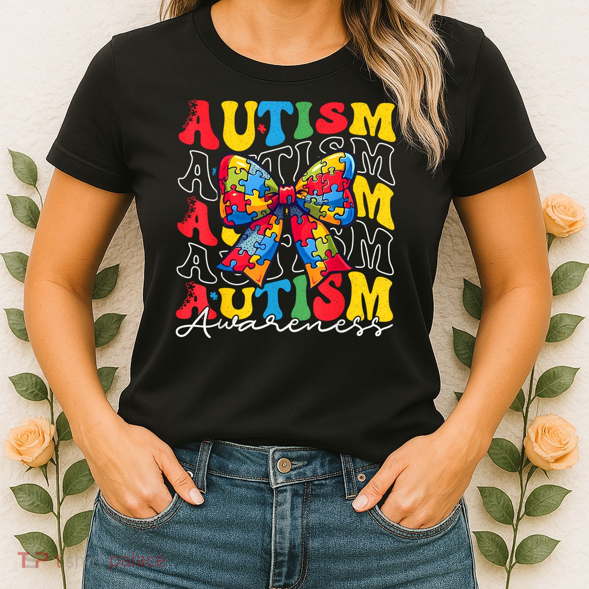 Puzzle Autism Awareness Coquette Bow Autism Awareness Day Women's T-Shirt