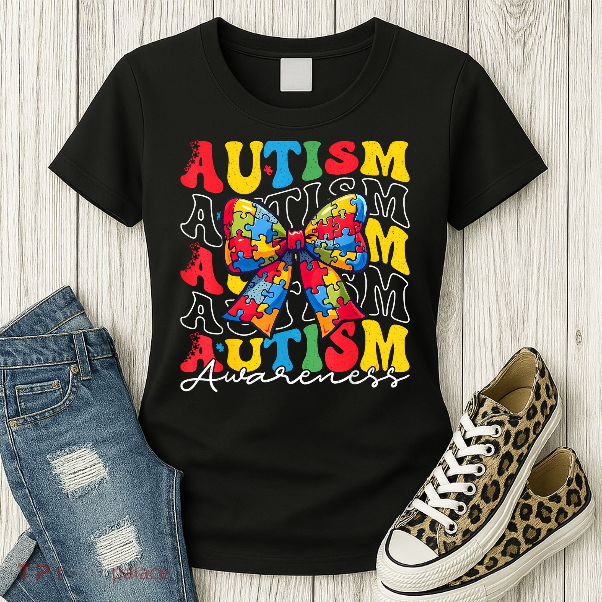 Puzzle Autism Awareness Coquette Bow Autism Awareness Day Women's T-Shirt