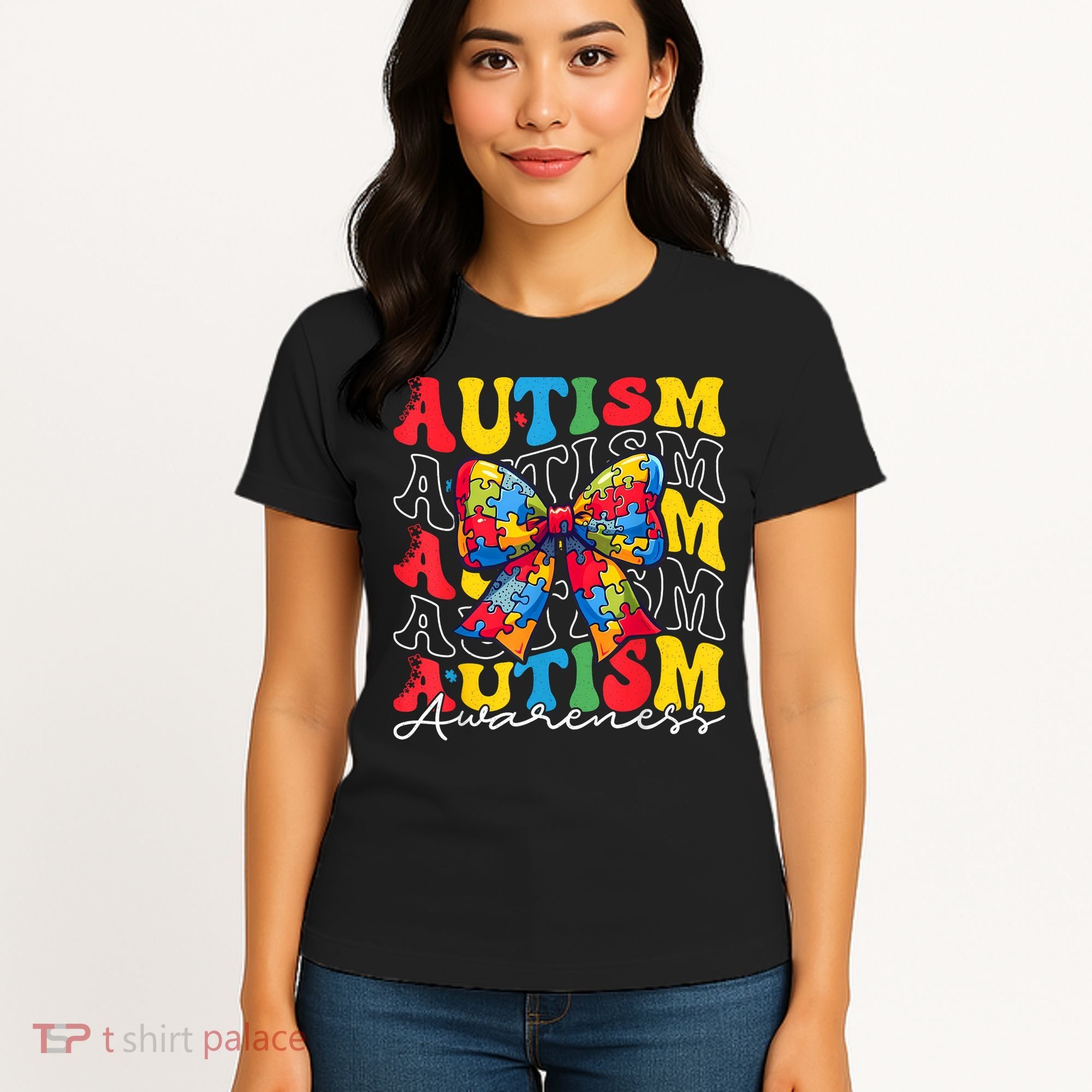 Puzzle Autism Awareness Coquette Bow Autism Awareness Day Women's T-Shirt