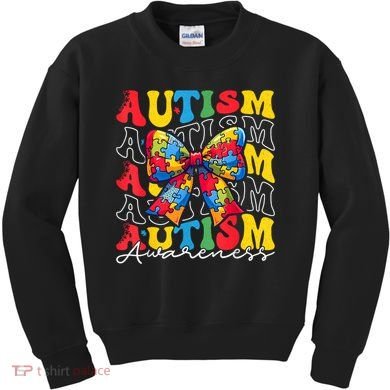 Puzzle Autism Awareness Coquette Bow Autism Awareness Day Kids Sweatshirt