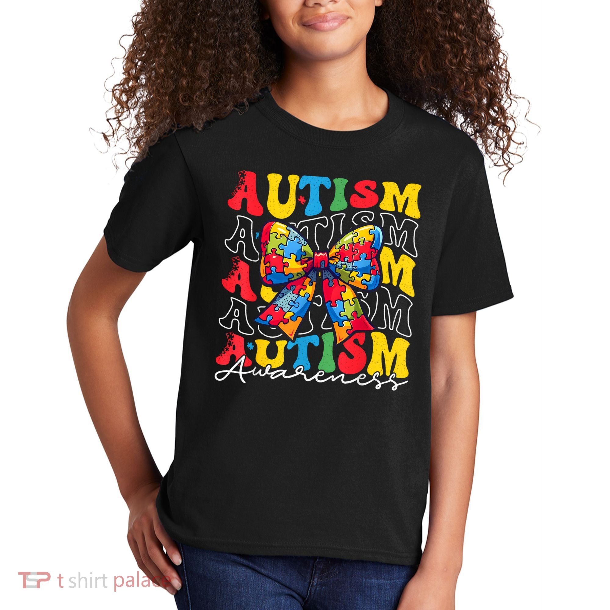 Puzzle Autism Awareness Coquette Bow Autism Awareness Day Kids T-Shirt