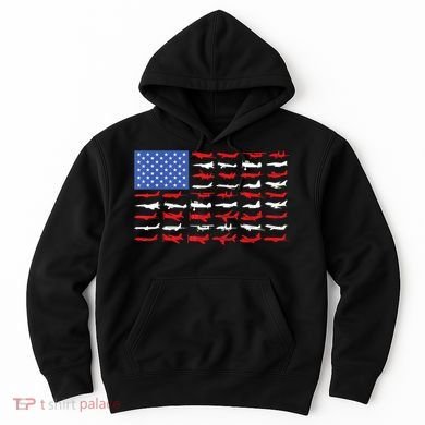 Pilot Airplane American Flag Plane Aviation Short Sleeve Hoodie