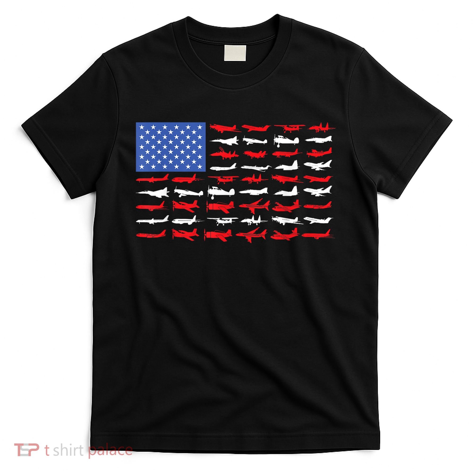 Pilot Airplane American Flag Plane Aviation Short Sleeve T-Shirt
