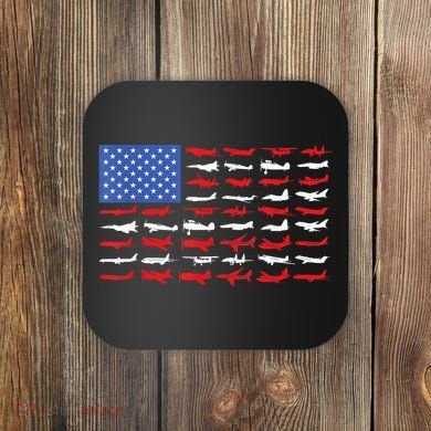 Pilot Airplane American Flag Plane Aviation Short Sleeve Coaster