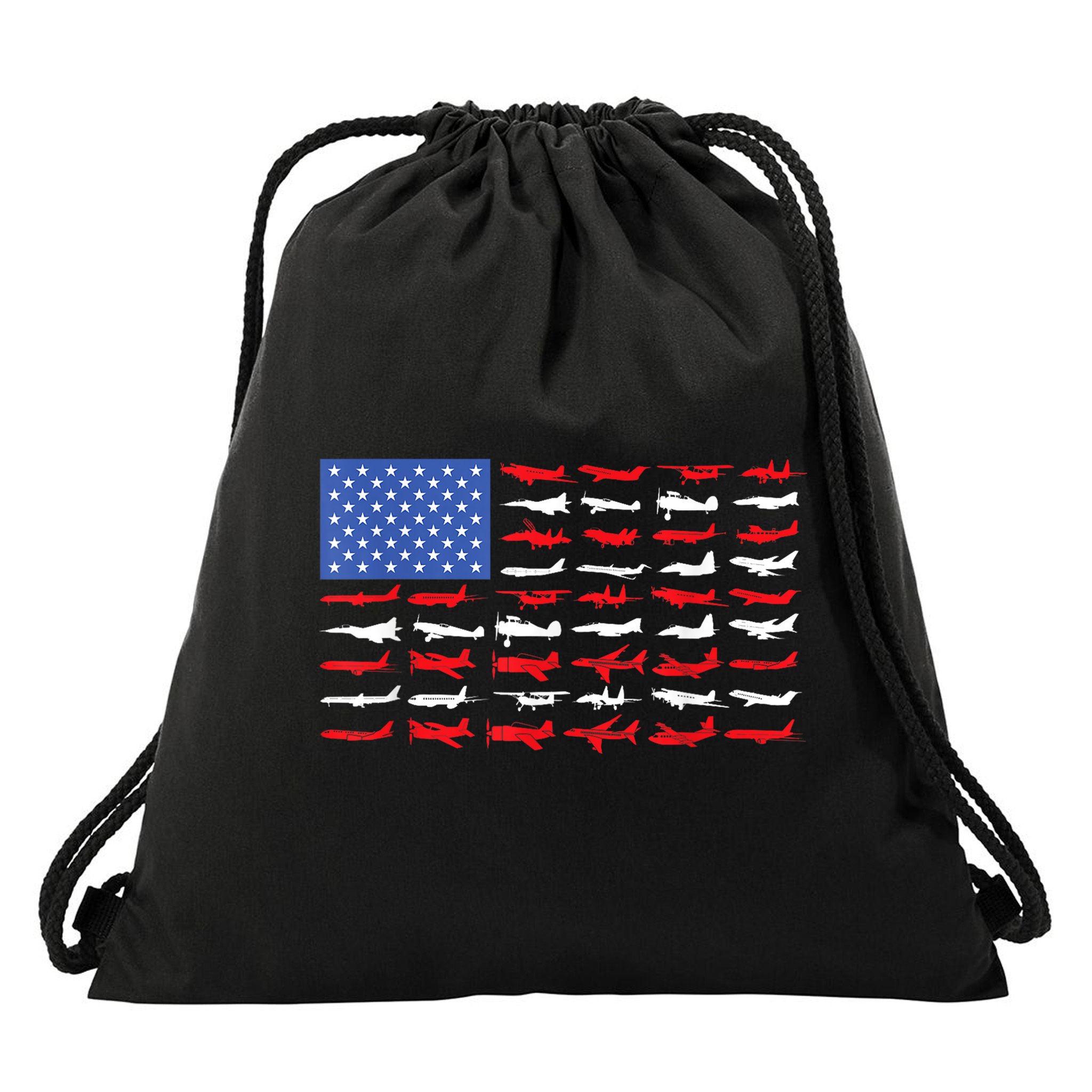 Pilot Airplane American Flag Plane Aviation Short Sleeve Drawstring Bag