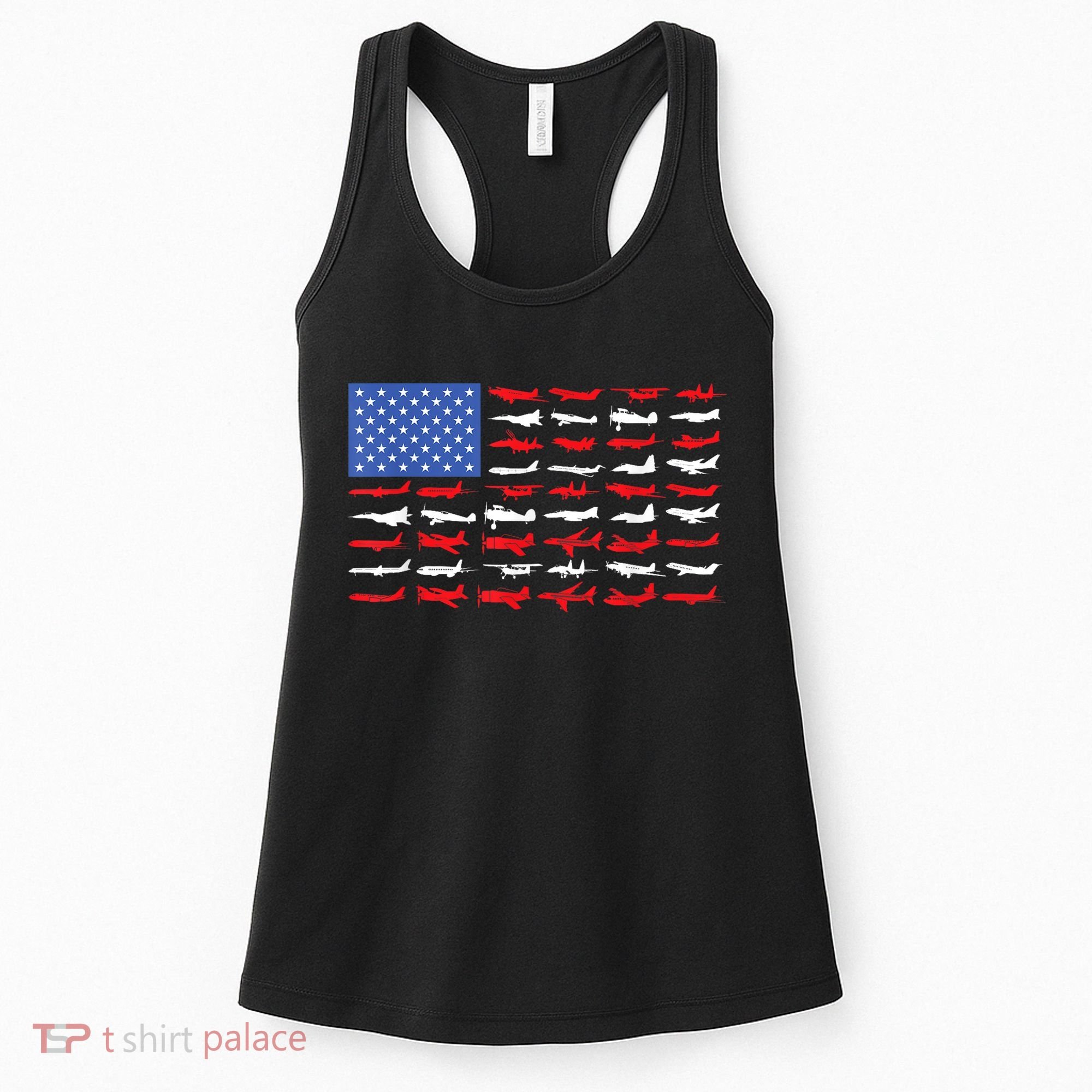 Pilot Airplane American Flag Plane Aviation Short Sleeve Women's Tank Top