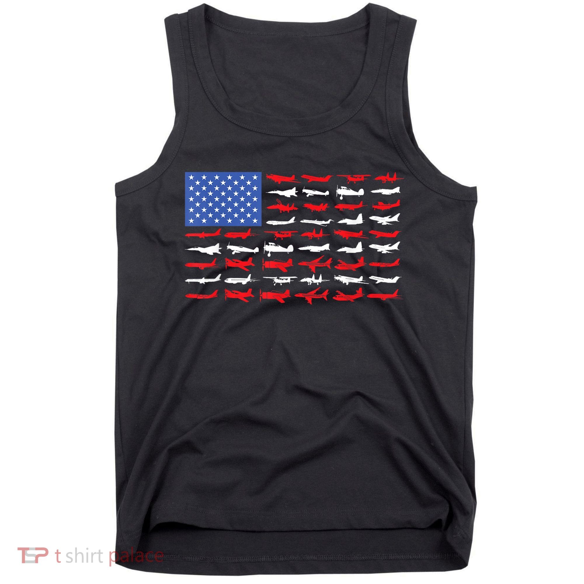 Pilot Airplane American Flag Plane Aviation Short Sleeve Tank Top