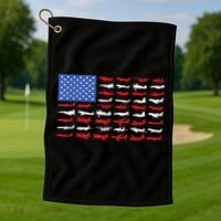 Pilot Airplane American Flag Plane Aviation Short Sleeve Golf Towel thumb 1
