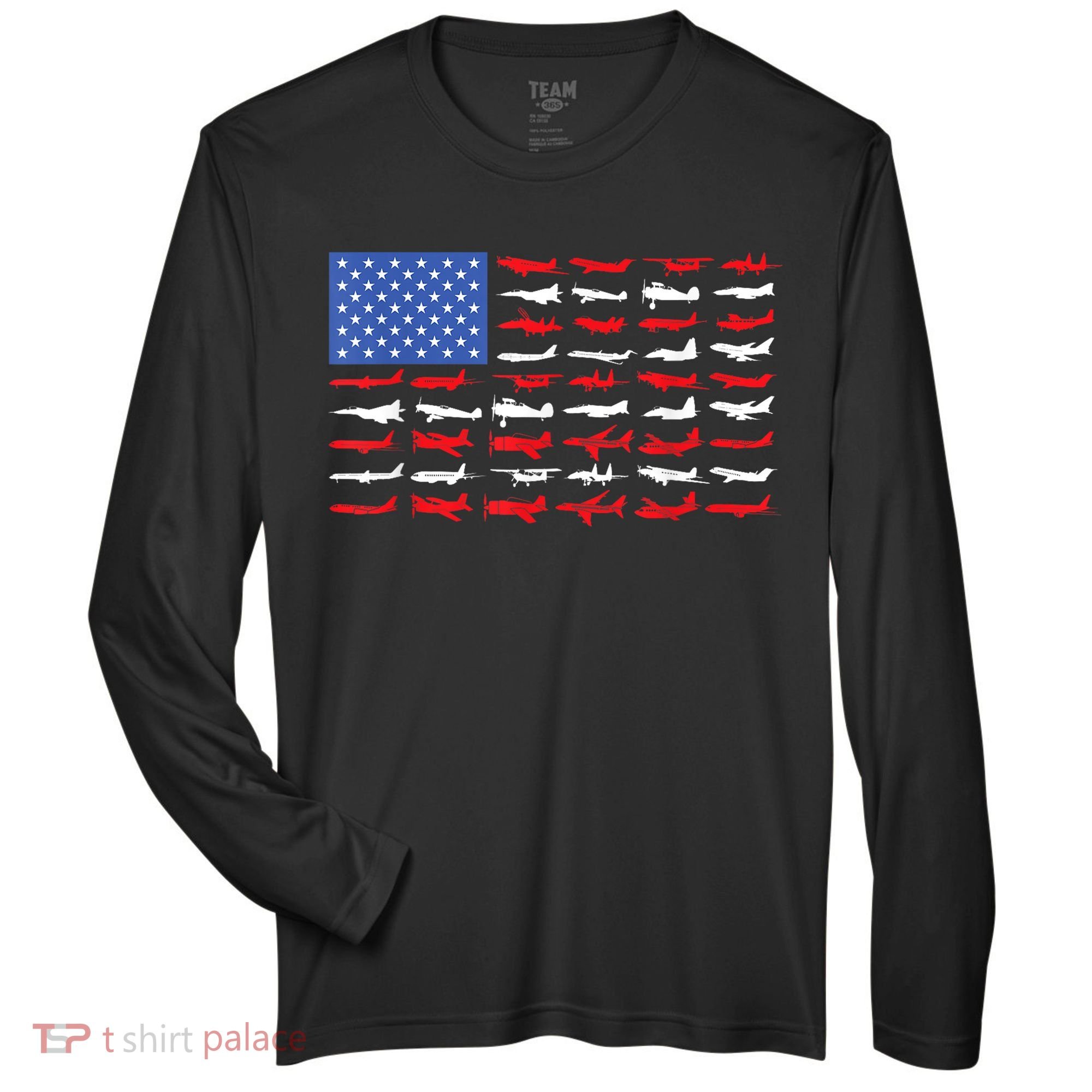 Pilot Airplane American Flag Plane Aviation Short Sleeve Zone Performance Long-Sleeve T-Shirt