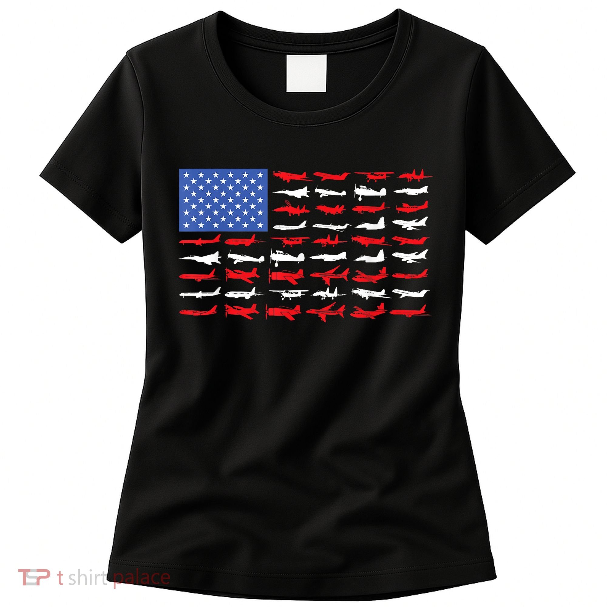 Pilot Airplane American Flag Plane Aviation Short Sleeve Women's T-Shirt