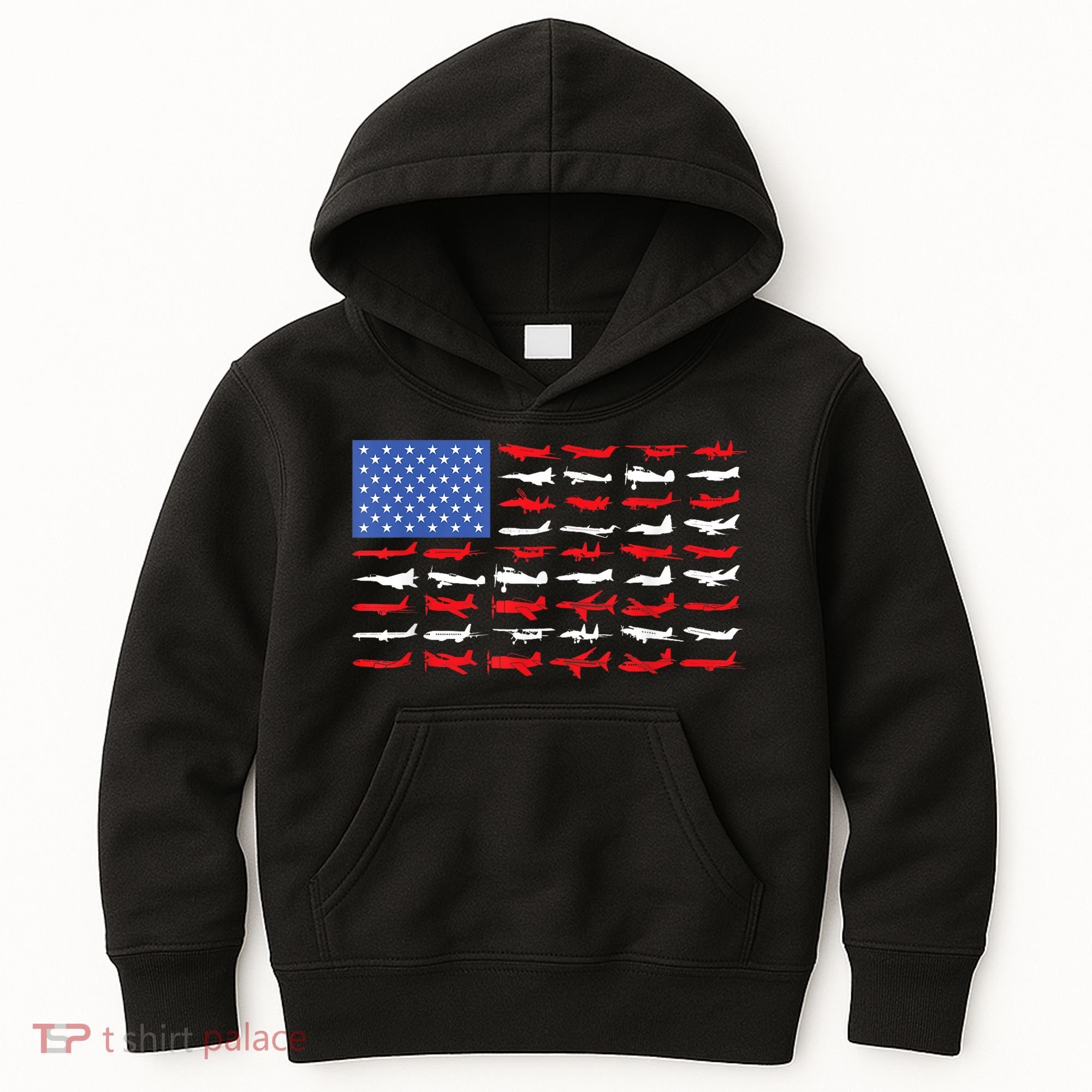 Pilot Airplane American Flag Plane Aviation Short Sleeve Kids Hoodie