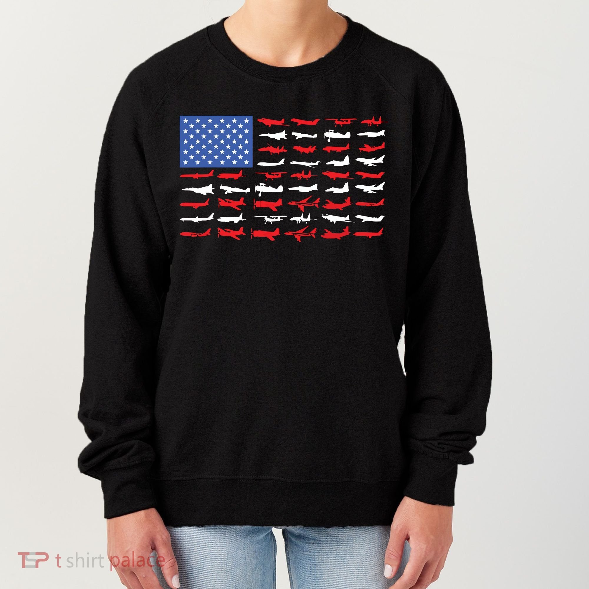 Pilot Airplane American Flag Plane Aviation Women's Sweatshirt