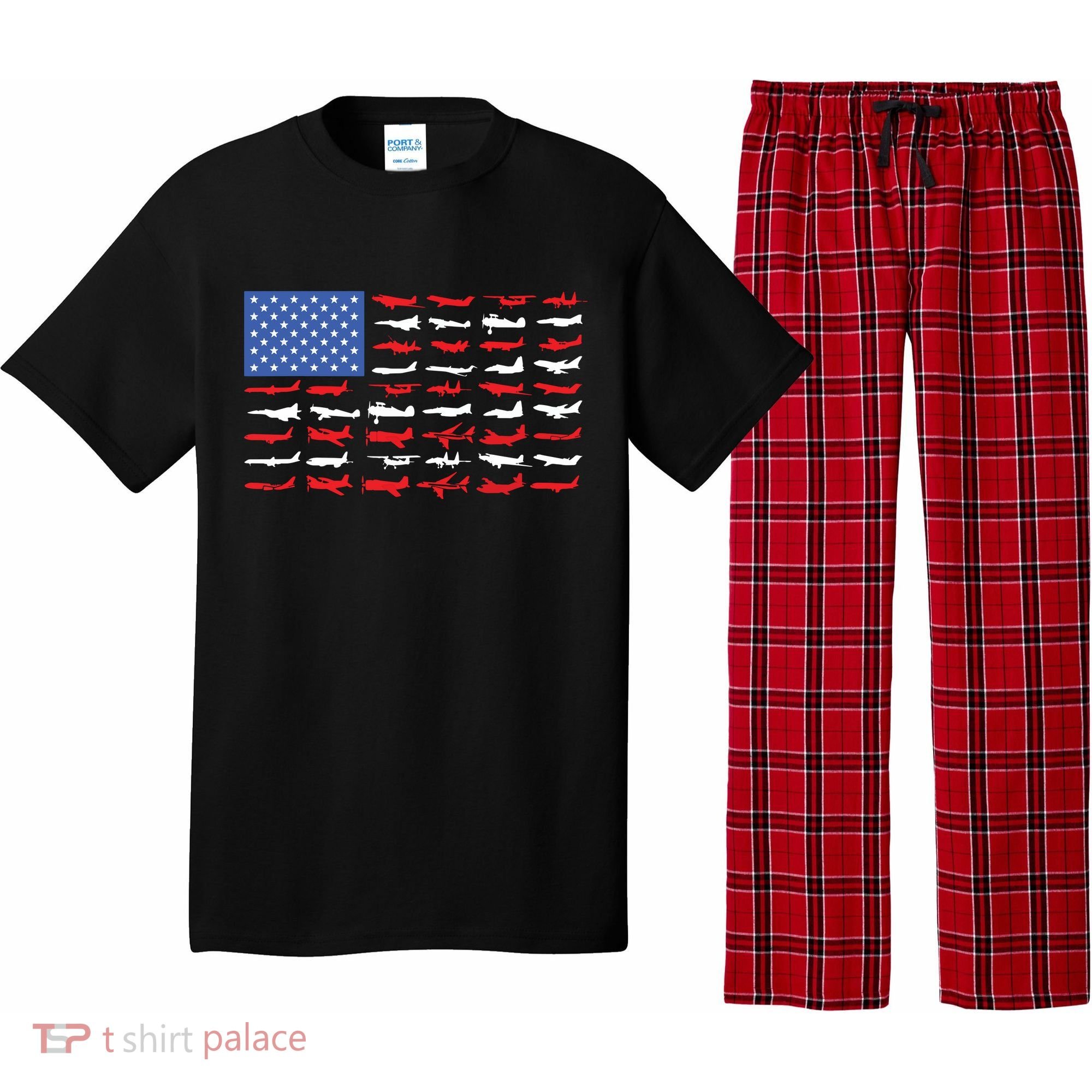 Pilot Airplane American Flag Plane Aviation Pajama Set
