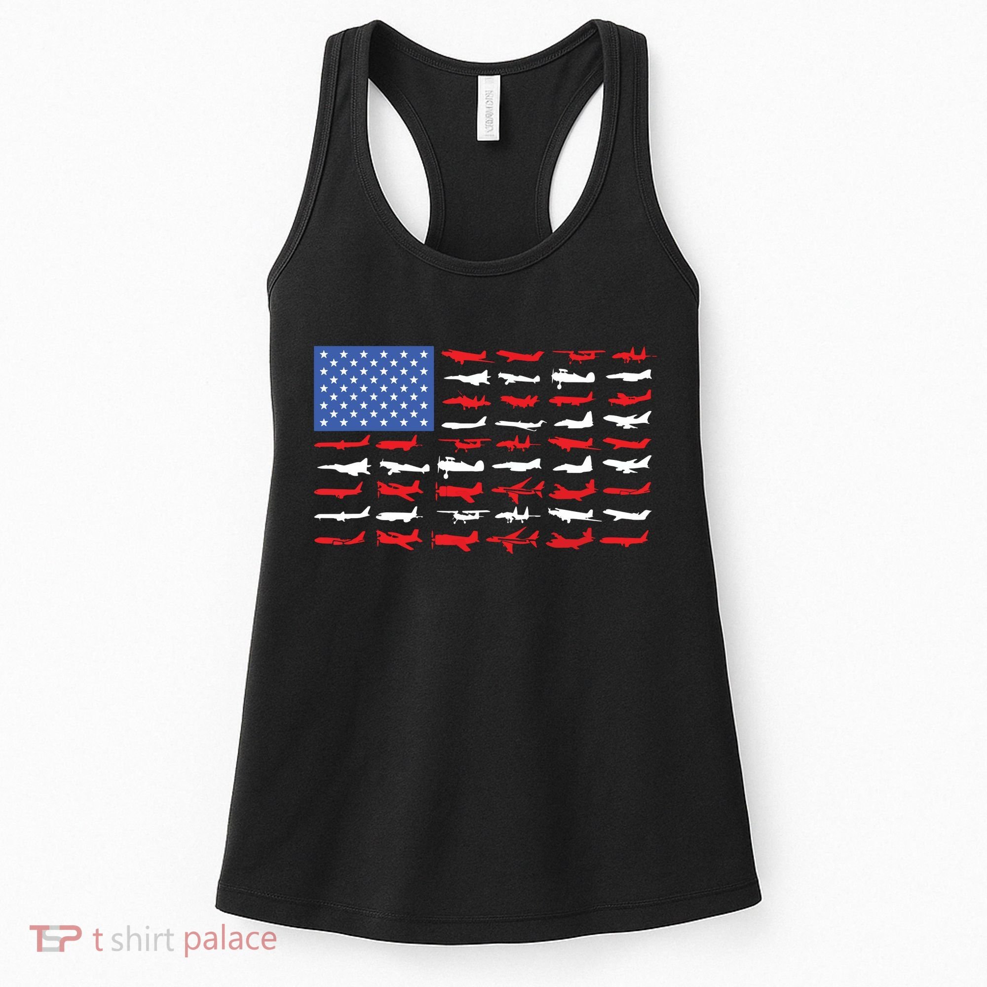 Pilot Airplane American Flag Plane Aviation Women's Tank Top