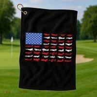 Pilot Airplane American Flag Plane Aviation Golf Towel thumb 1