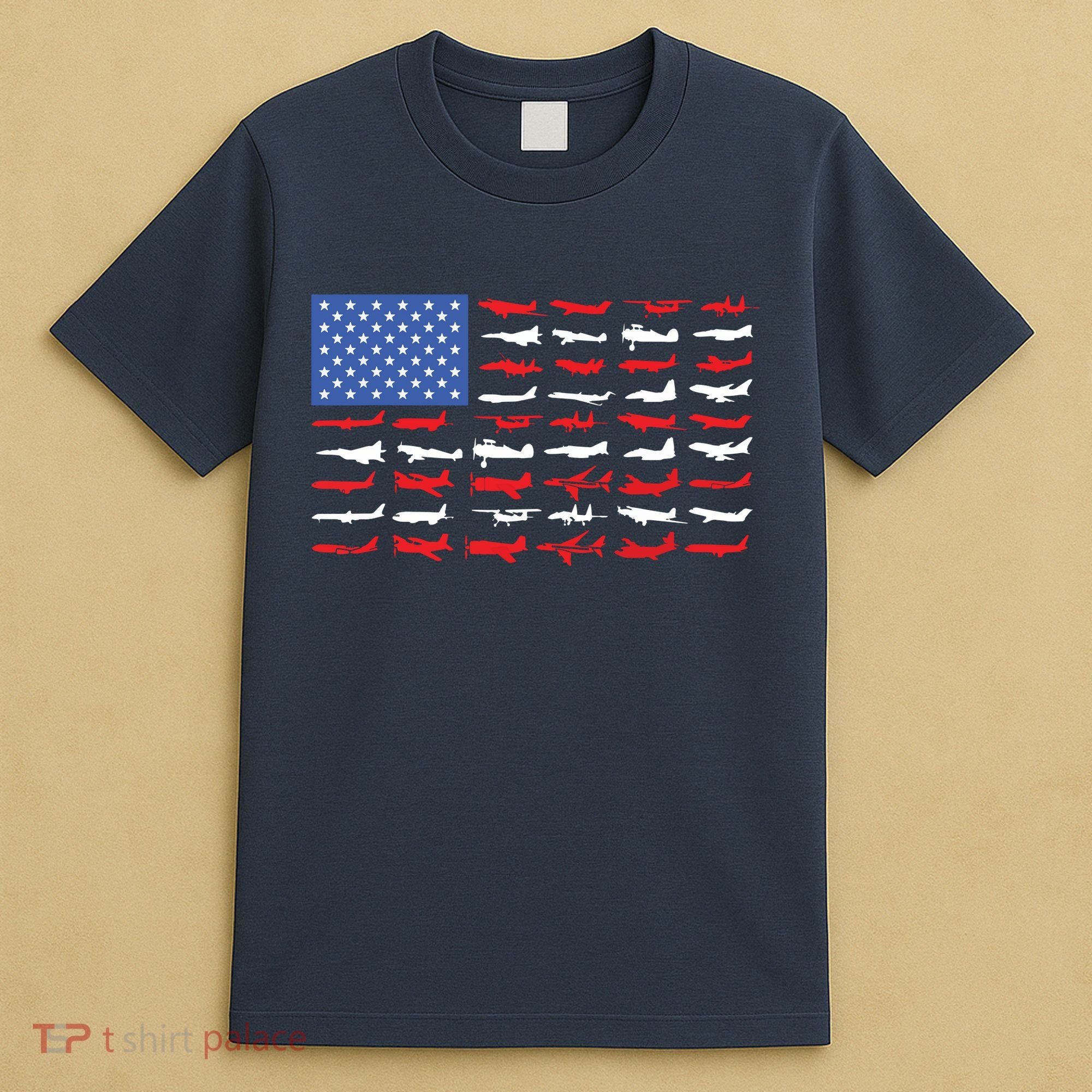 Pilot Airplane American Flag Plane Aviation T-Shirt
