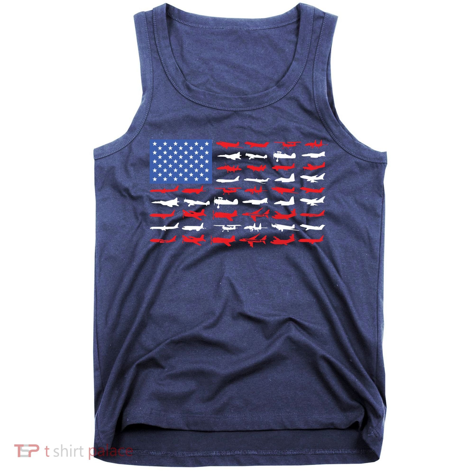 Pilot Airplane American Flag Plane Aviation Tank Top