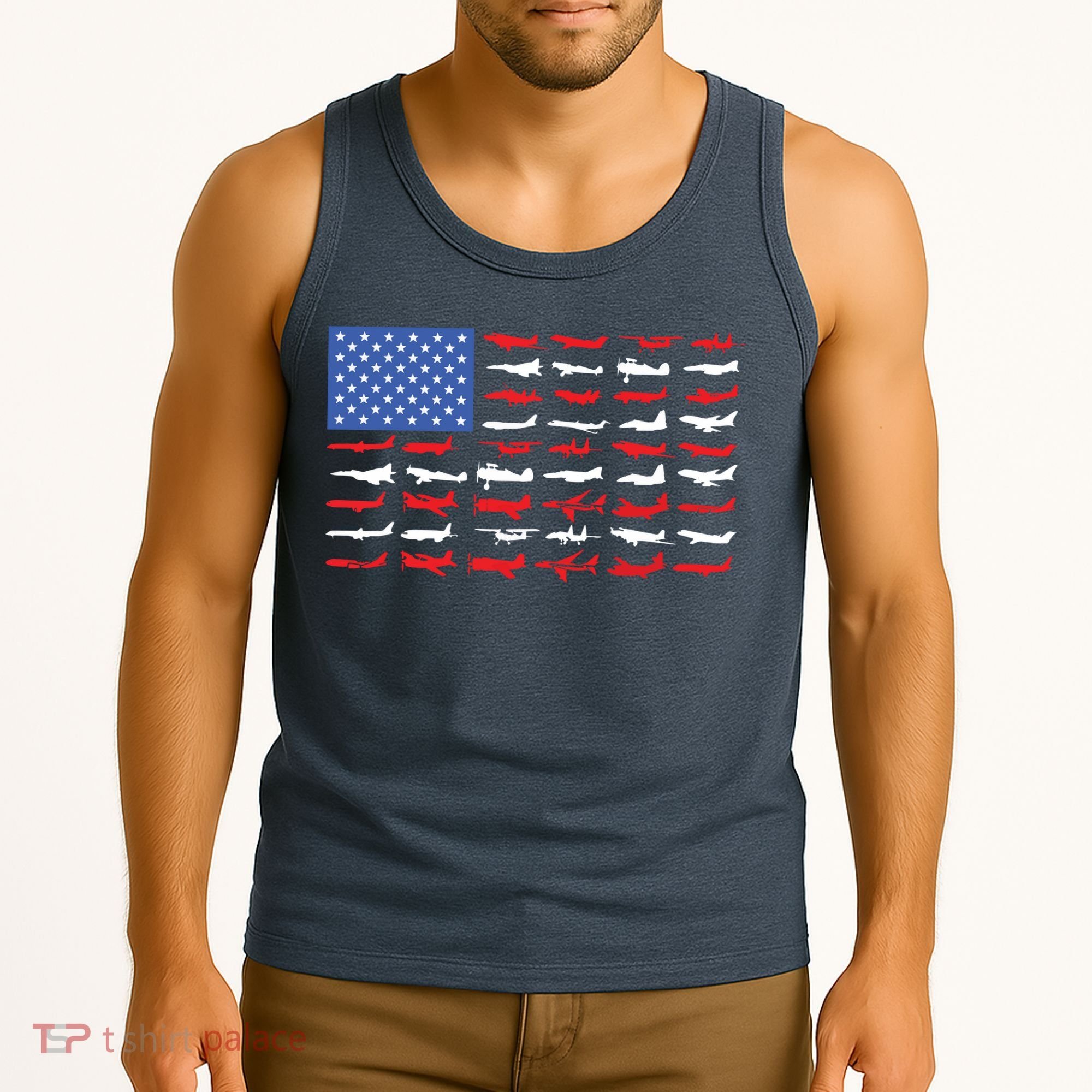 Pilot Airplane American Flag Plane Aviation Tank Top