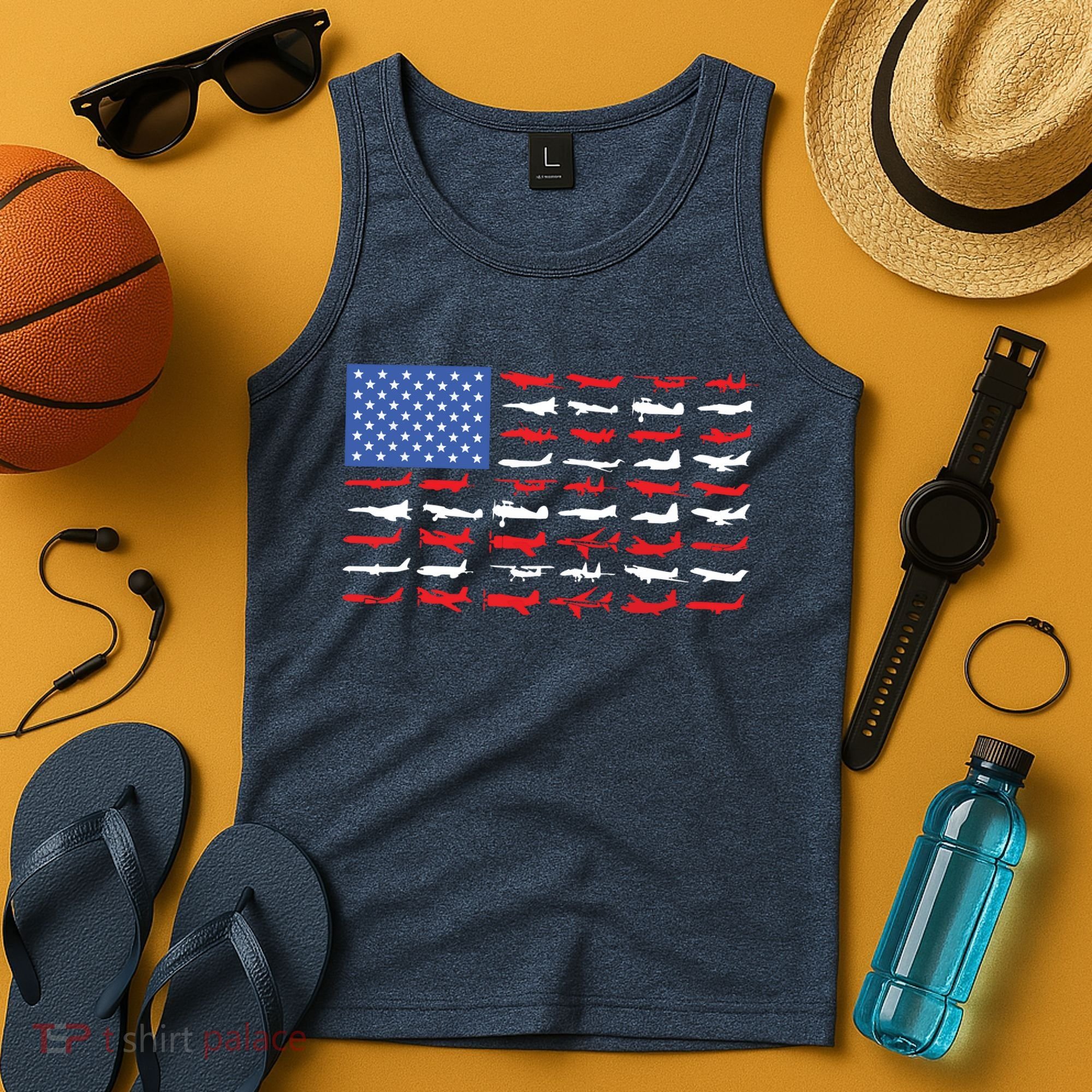 Pilot Airplane American Flag Plane Aviation Tank Top