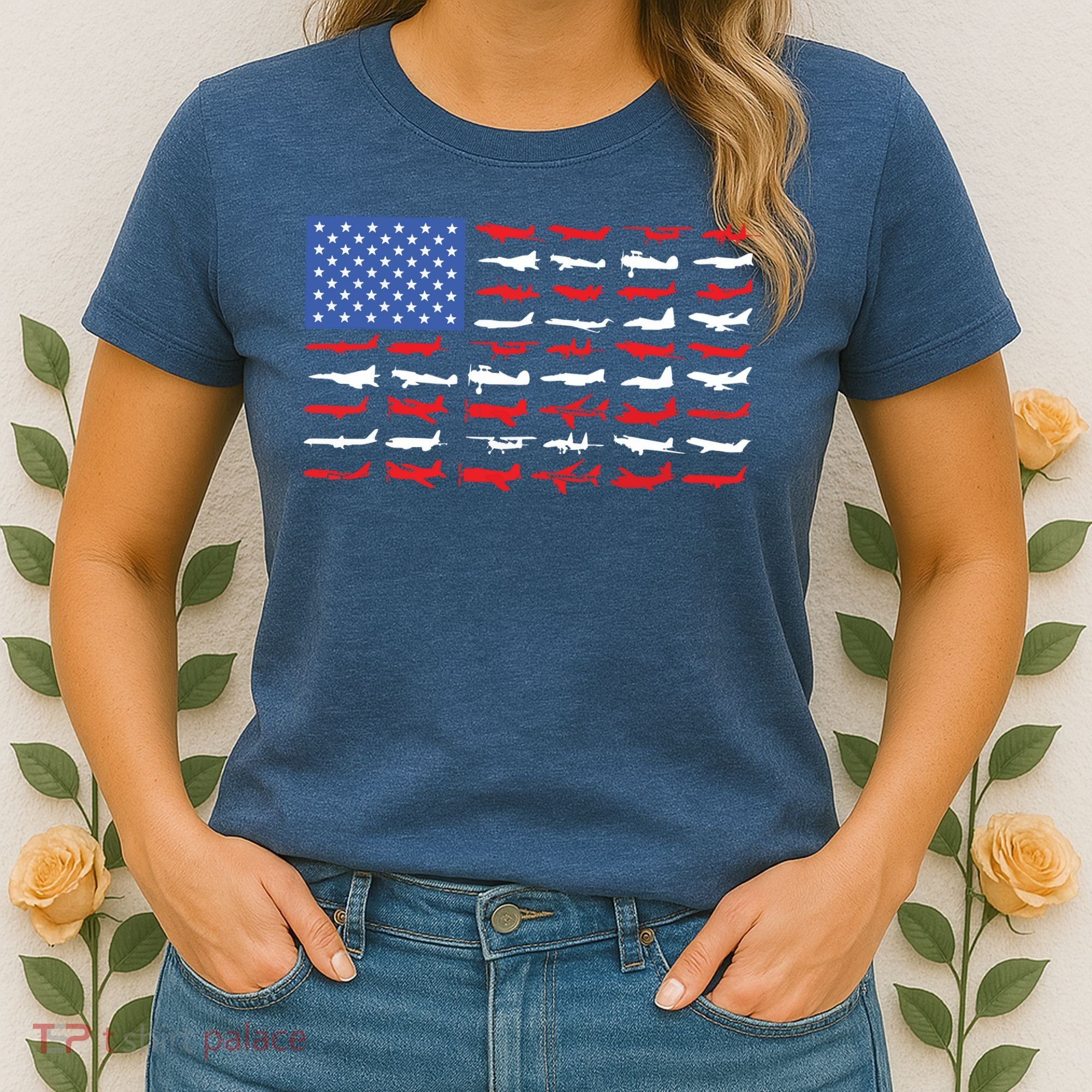 Pilot Airplane American Flag Plane Aviation Women's T-Shirt