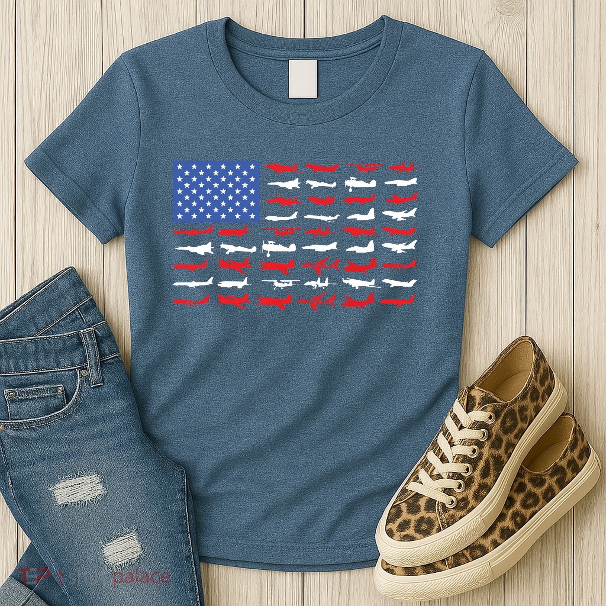 Pilot Airplane American Flag Plane Aviation Women's T-Shirt
