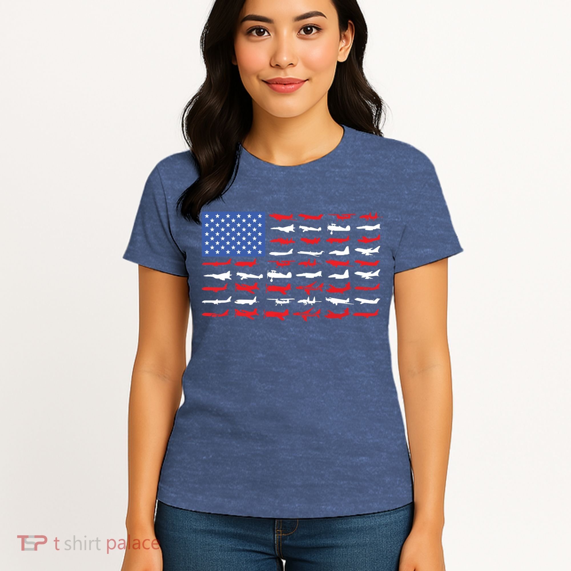 Pilot Airplane American Flag Plane Aviation Women's T-Shirt