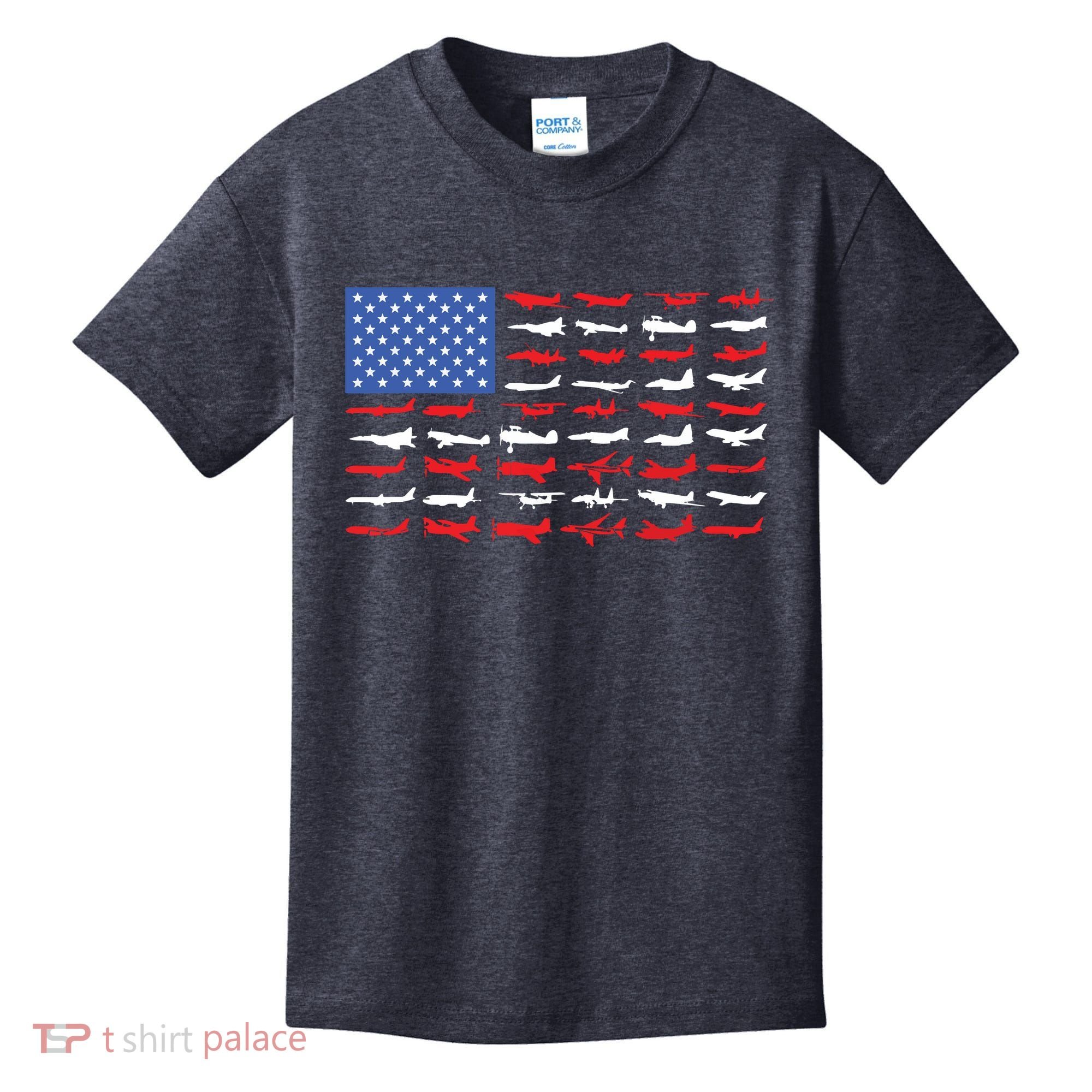 Pilot Airplane American Flag Plane Aviation Kids T-Shirt