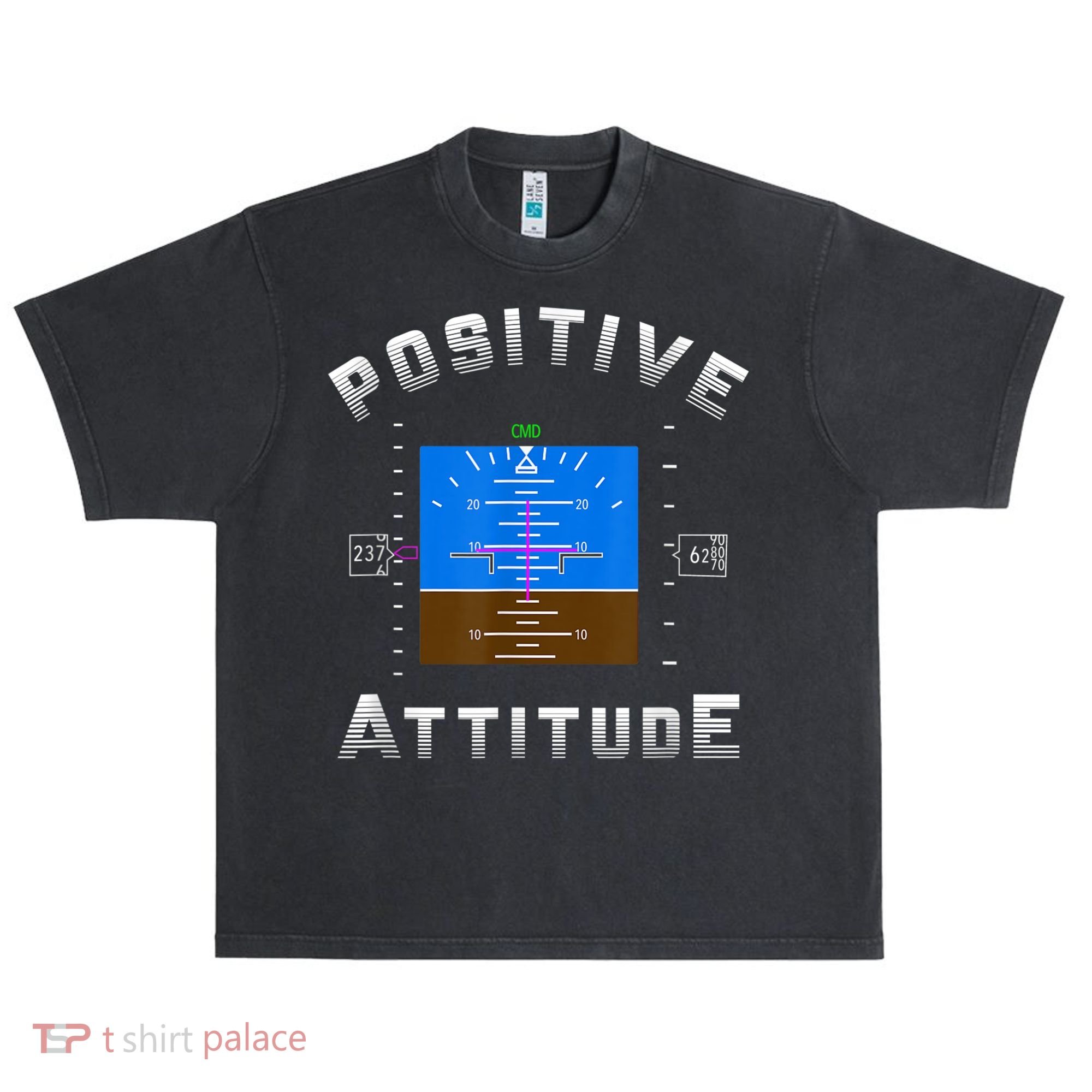 Positive Attitude Aviation Pilot Primary Flight Display Urban Oversized Heavyweight T-Shirt