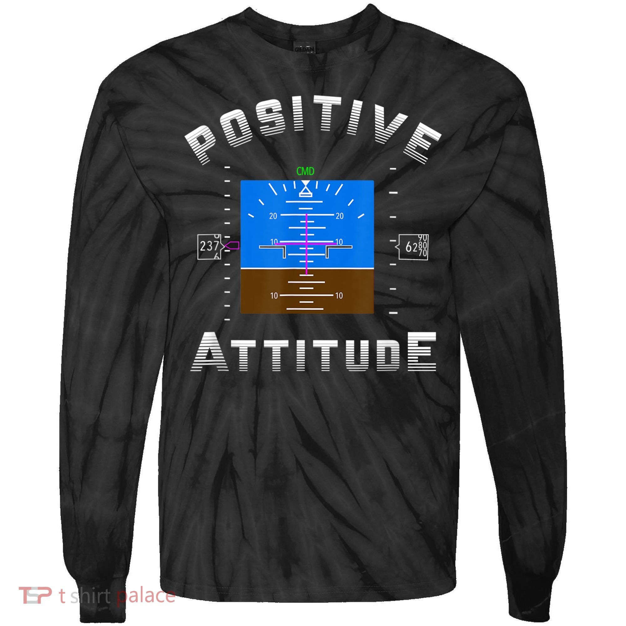 Positive Attitude Aviation Pilot Primary Flight Display Tie-Dye Long Sleeve Shirt