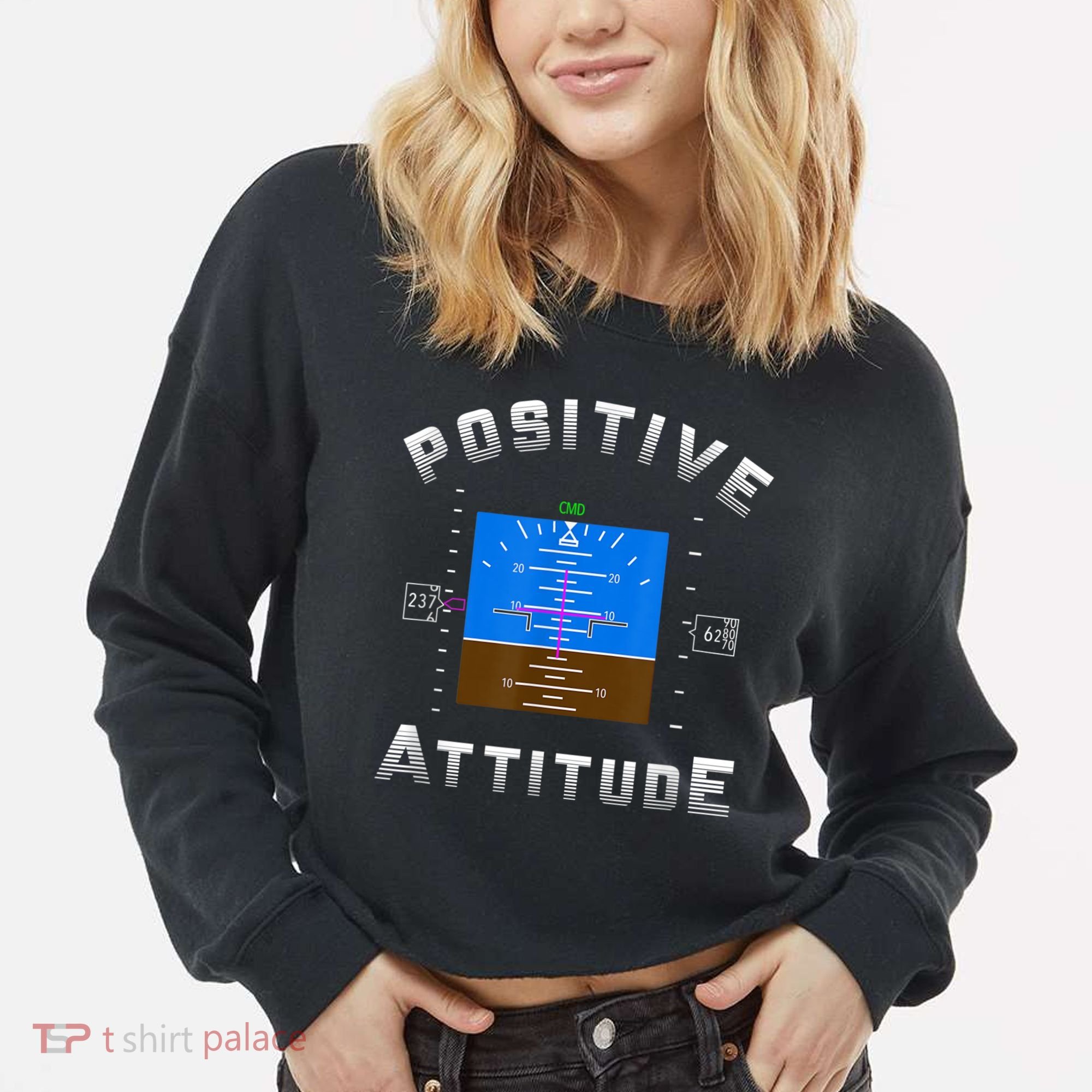 Positive Attitude Aviation Pilot Primary Flight Display Cropped Pullover Crew