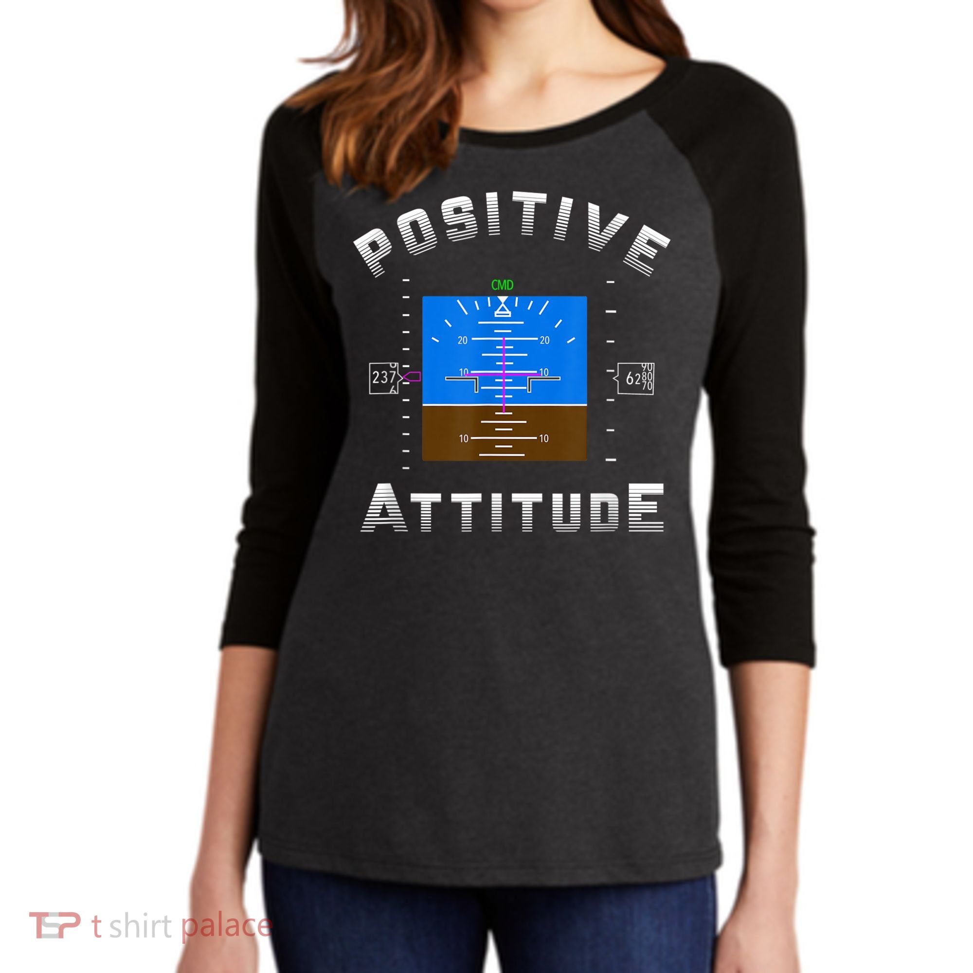 Positive Attitude Aviation Pilot Primary Flight Display Women's Tri-Blend 3/4-Sleeve Raglan Shirt