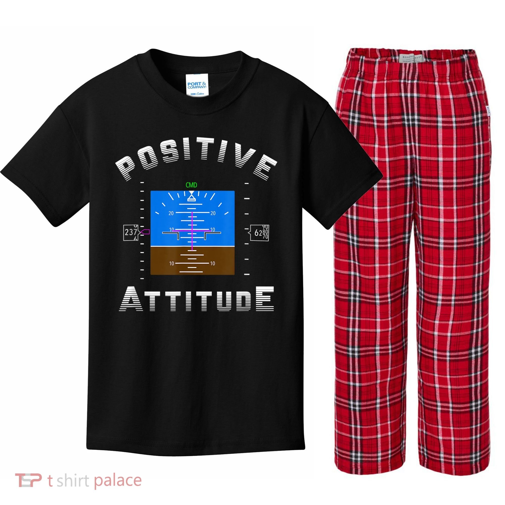 Positive Attitude Aviation Pilot Primary Flight Display Kids Plaid Pajama Set