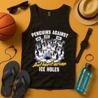 Penguins Against Authoritarian Ice Holes Funny Penguin Tank Top thumb 4