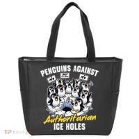 Penguins Against Authoritarian Ice Holes Funny Penguin Tote Bag thumb 0